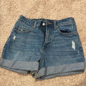 wild fable Distressed Blue Denim Roll-Cuff Shorts